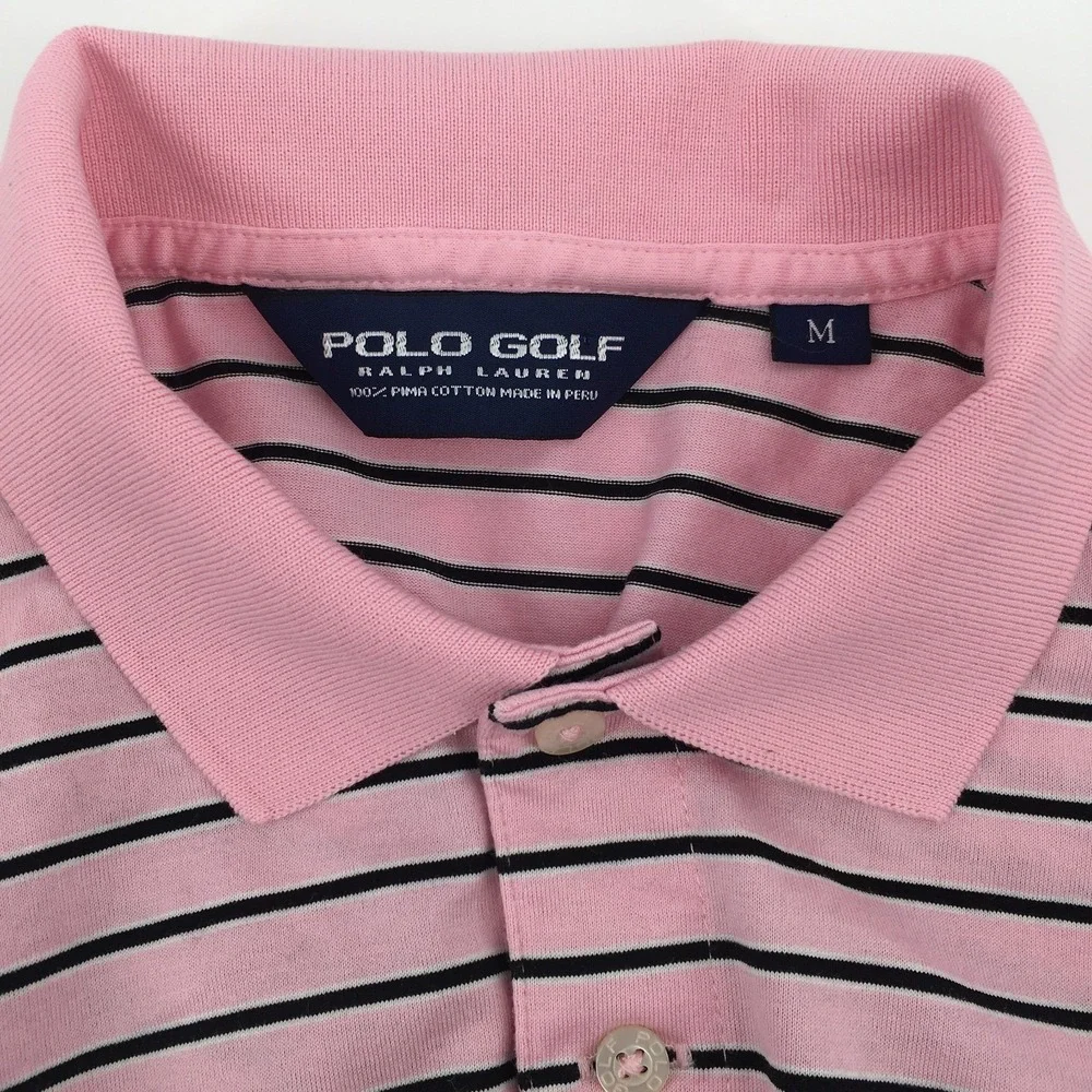 Polo Golf Ralph Lauren Polo Mens M Pink Stripe Pima Cotton Pittsburgh Field Club